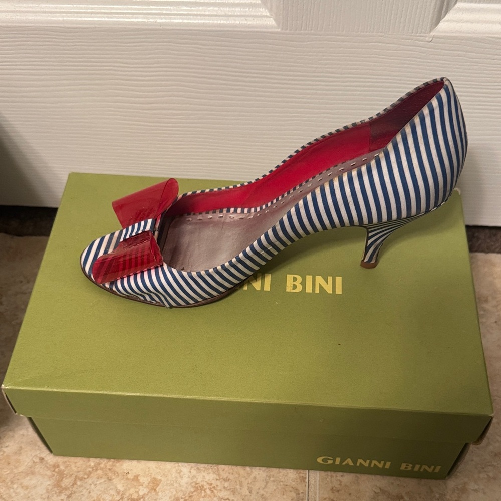Gianni Bini Striped Heels with Red Bow